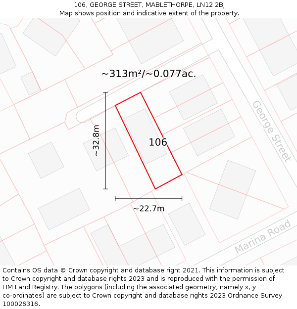 106, GEORGE STREET, MABLETHORPE, LN12 2BJ: Plot and title map