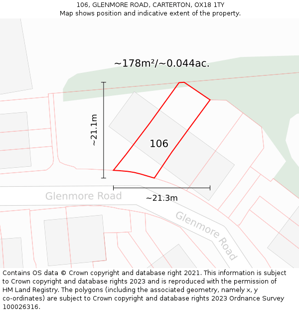 106, GLENMORE ROAD, CARTERTON, OX18 1TY: Plot and title map