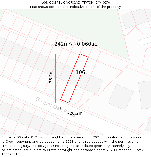 106, GOSPEL OAK ROAD, TIPTON, DY4 0DW: Plot and title map