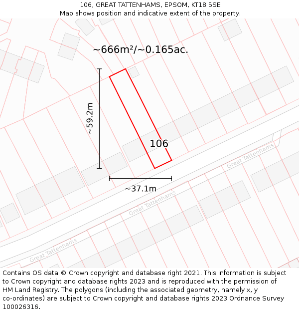 106, GREAT TATTENHAMS, EPSOM, KT18 5SE: Plot and title map