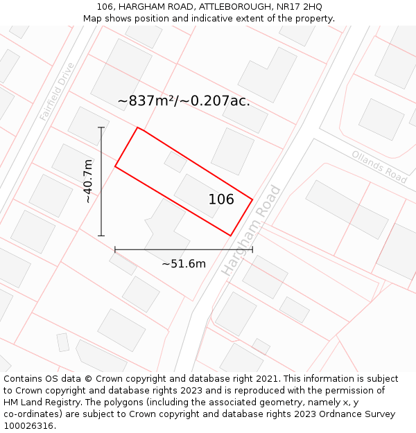 106, HARGHAM ROAD, ATTLEBOROUGH, NR17 2HQ: Plot and title map