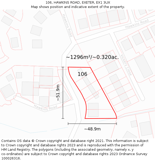 106, HAWKINS ROAD, EXETER, EX1 3UX: Plot and title map