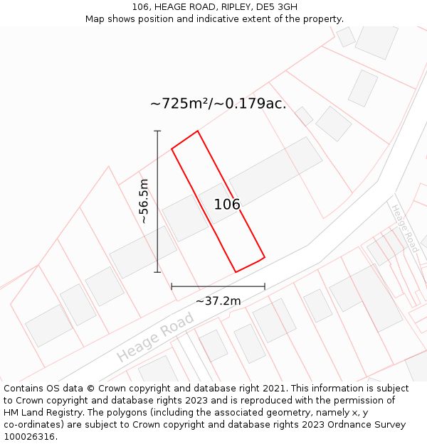 106, HEAGE ROAD, RIPLEY, DE5 3GH: Plot and title map