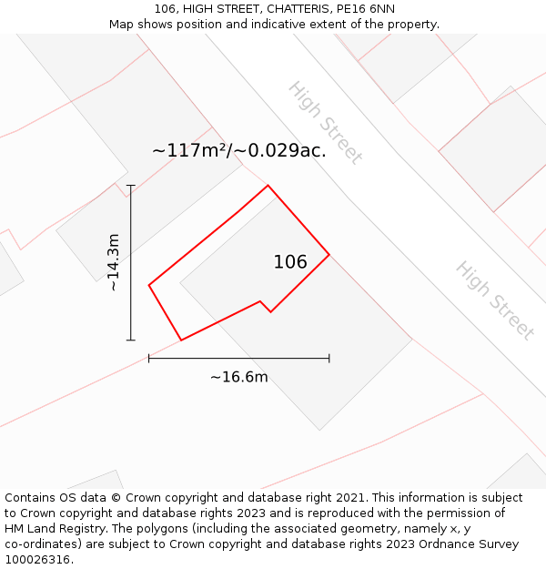 106, HIGH STREET, CHATTERIS, PE16 6NN: Plot and title map