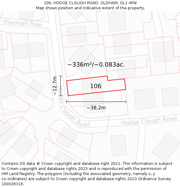 106, HODGE CLOUGH ROAD, OLDHAM, OL1 4PW: Plot and title map