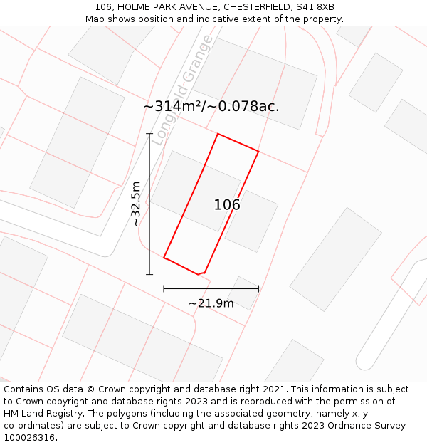 106, HOLME PARK AVENUE, CHESTERFIELD, S41 8XB: Plot and title map