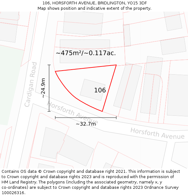 106, HORSFORTH AVENUE, BRIDLINGTON, YO15 3DF: Plot and title map