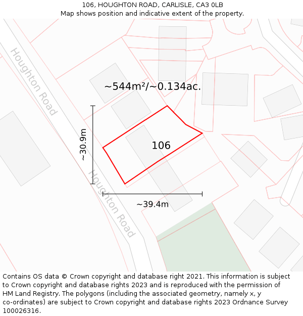 106, HOUGHTON ROAD, CARLISLE, CA3 0LB: Plot and title map