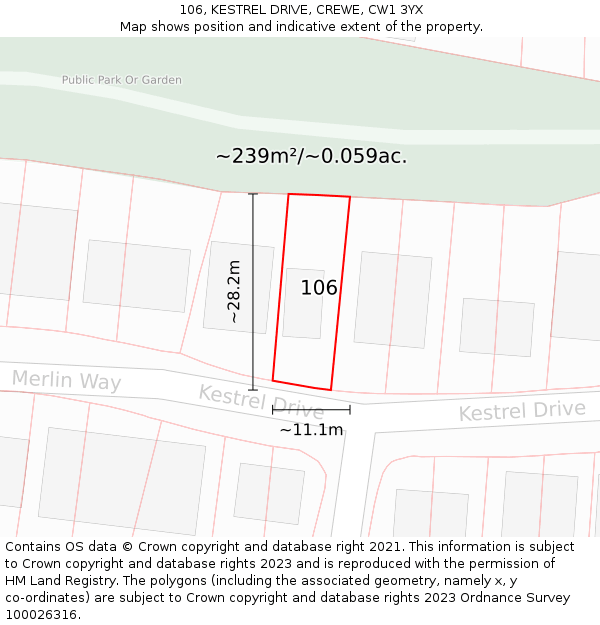 106, KESTREL DRIVE, CREWE, CW1 3YX: Plot and title map