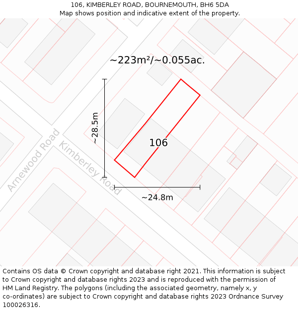 106, KIMBERLEY ROAD, BOURNEMOUTH, BH6 5DA: Plot and title map
