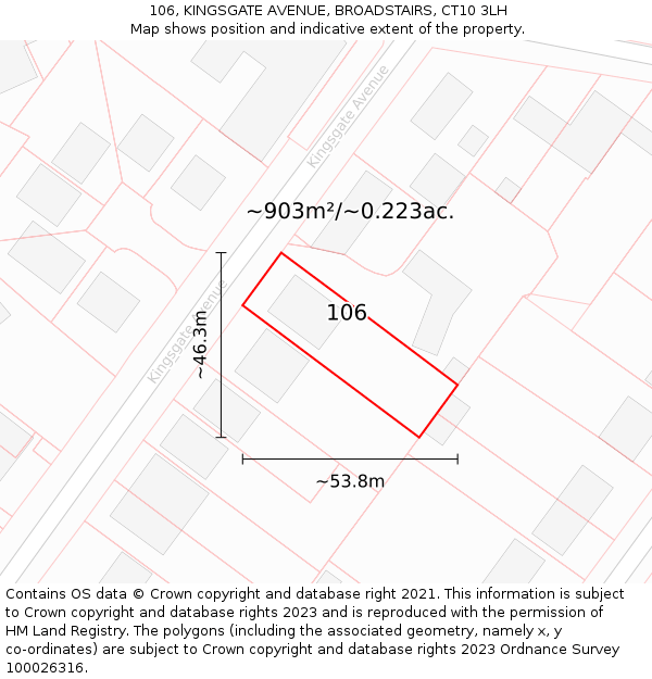 106, KINGSGATE AVENUE, BROADSTAIRS, CT10 3LH: Plot and title map