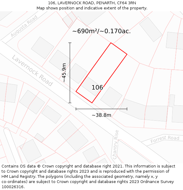 106, LAVERNOCK ROAD, PENARTH, CF64 3RN: Plot and title map