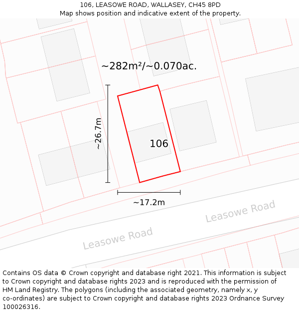 106, LEASOWE ROAD, WALLASEY, CH45 8PD: Plot and title map