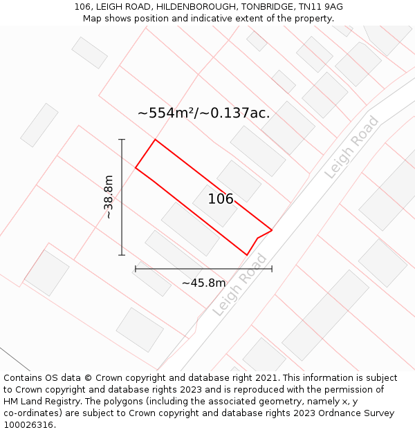 106, LEIGH ROAD, HILDENBOROUGH, TONBRIDGE, TN11 9AG: Plot and title map