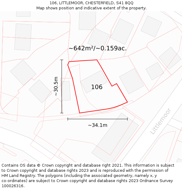 106, LITTLEMOOR, CHESTERFIELD, S41 8QQ: Plot and title map