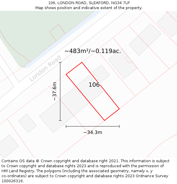 106, LONDON ROAD, SLEAFORD, NG34 7LP: Plot and title map