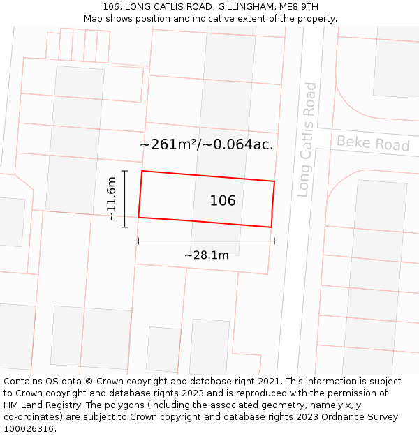 106, LONG CATLIS ROAD, GILLINGHAM, ME8 9TH: Plot and title map