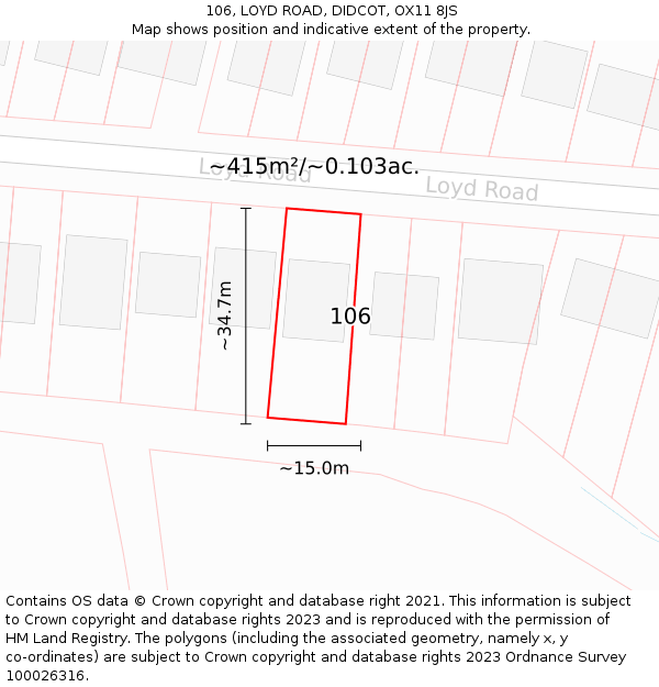 106, LOYD ROAD, DIDCOT, OX11 8JS: Plot and title map
