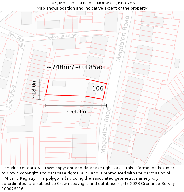 106, MAGDALEN ROAD, NORWICH, NR3 4AN: Plot and title map