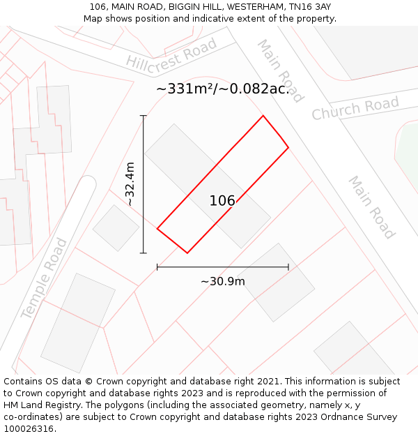 106, MAIN ROAD, BIGGIN HILL, WESTERHAM, TN16 3AY: Plot and title map