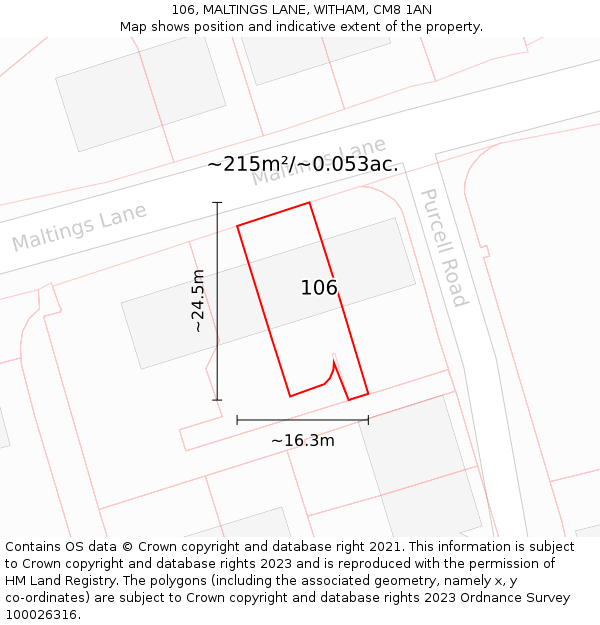 106, MALTINGS LANE, WITHAM, CM8 1AN: Plot and title map