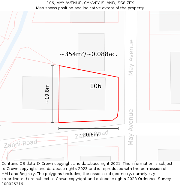 106, MAY AVENUE, CANVEY ISLAND, SS8 7EX: Plot and title map