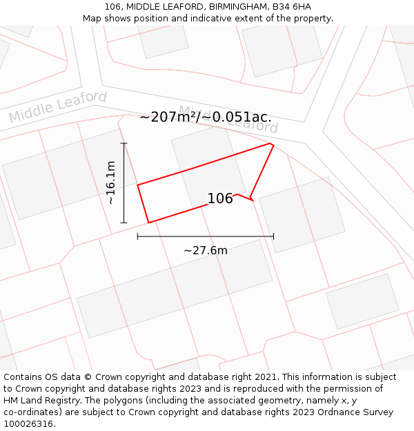 106, MIDDLE LEAFORD, BIRMINGHAM, B34 6HA: Plot and title map