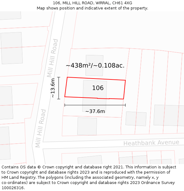 106, MILL HILL ROAD, WIRRAL, CH61 4XG: Plot and title map