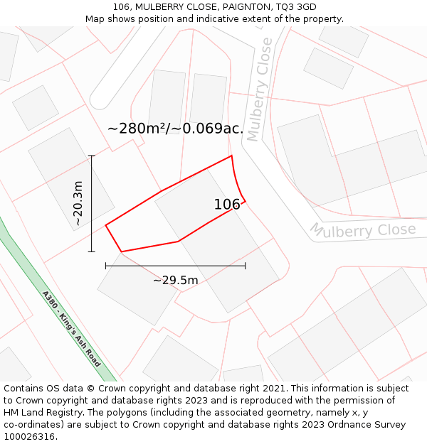 106, MULBERRY CLOSE, PAIGNTON, TQ3 3GD: Plot and title map
