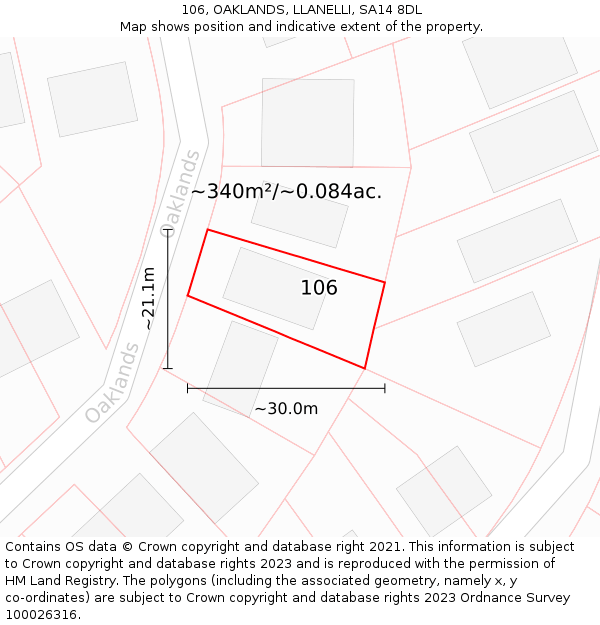 106, OAKLANDS, LLANELLI, SA14 8DL: Plot and title map