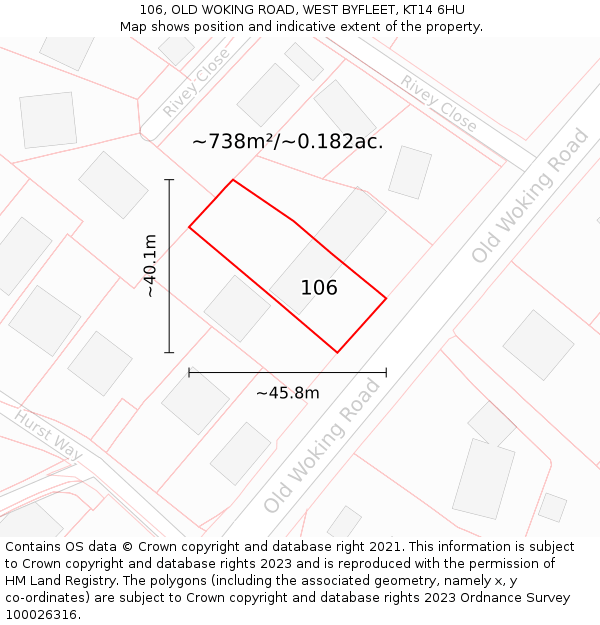 106, OLD WOKING ROAD, WEST BYFLEET, KT14 6HU: Plot and title map