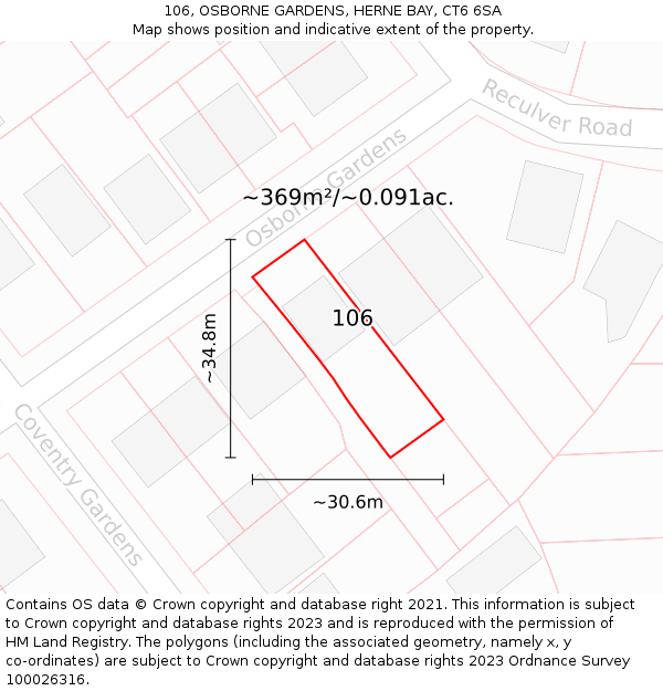 106, OSBORNE GARDENS, HERNE BAY, CT6 6SA: Plot and title map