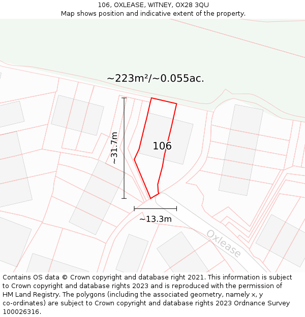 106, OXLEASE, WITNEY, OX28 3QU: Plot and title map