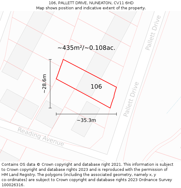 106, PALLETT DRIVE, NUNEATON, CV11 6HD: Plot and title map