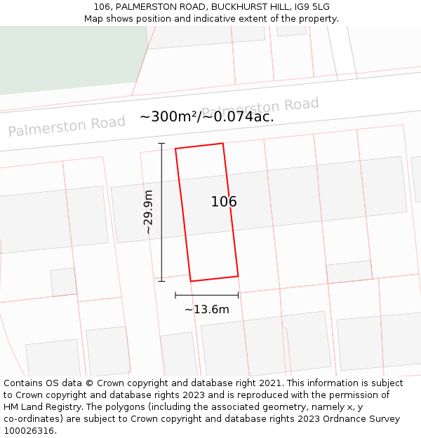 106, PALMERSTON ROAD, BUCKHURST HILL, IG9 5LG: Plot and title map