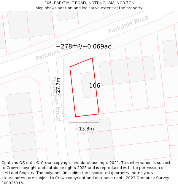 106, PARKDALE ROAD, NOTTINGHAM, NG3 7GN: Plot and title map