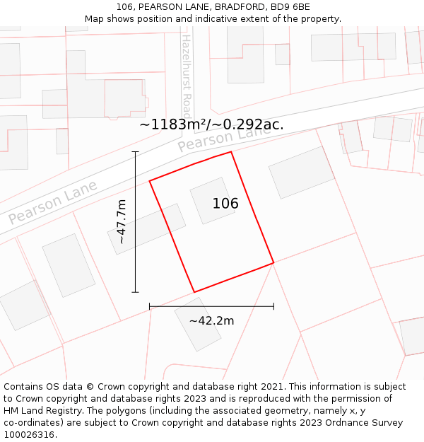 106, PEARSON LANE, BRADFORD, BD9 6BE: Plot and title map