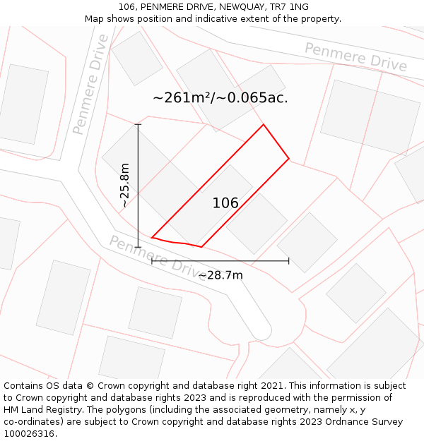 106, PENMERE DRIVE, NEWQUAY, TR7 1NG: Plot and title map