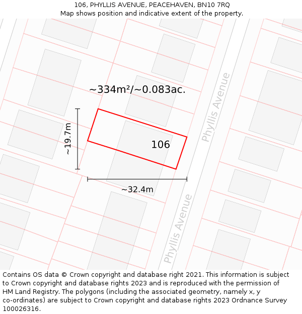 106, PHYLLIS AVENUE, PEACEHAVEN, BN10 7RQ: Plot and title map
