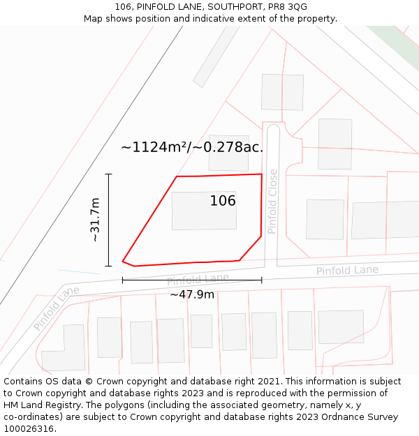 106, PINFOLD LANE, SOUTHPORT, PR8 3QG: Plot and title map