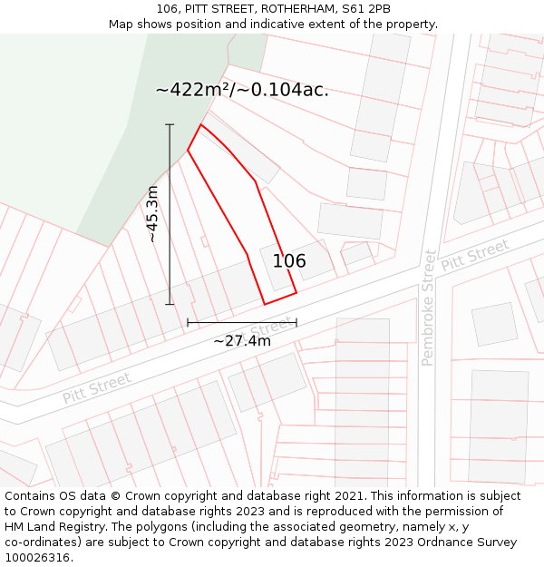106, PITT STREET, ROTHERHAM, S61 2PB: Plot and title map