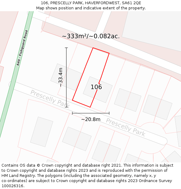 106, PRESCELLY PARK, HAVERFORDWEST, SA61 2QE: Plot and title map