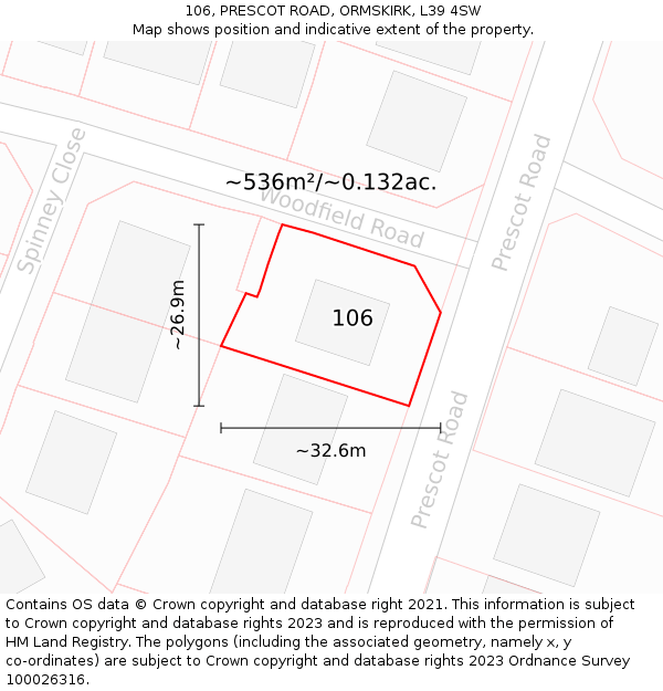106, PRESCOT ROAD, ORMSKIRK, L39 4SW: Plot and title map