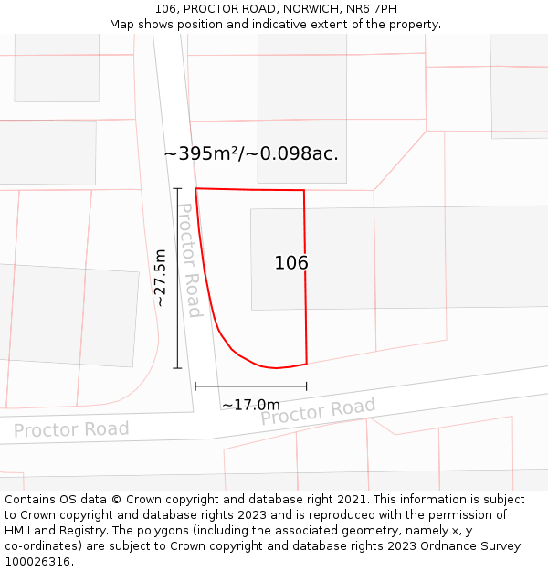 106, PROCTOR ROAD, NORWICH, NR6 7PH: Plot and title map