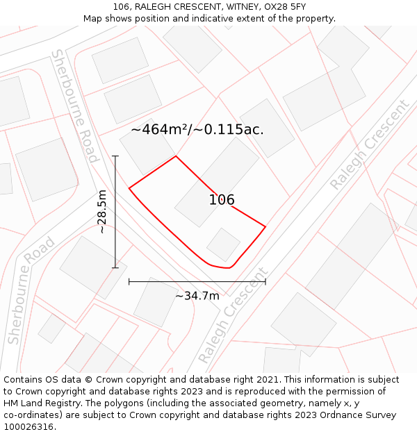 106, RALEGH CRESCENT, WITNEY, OX28 5FY: Plot and title map