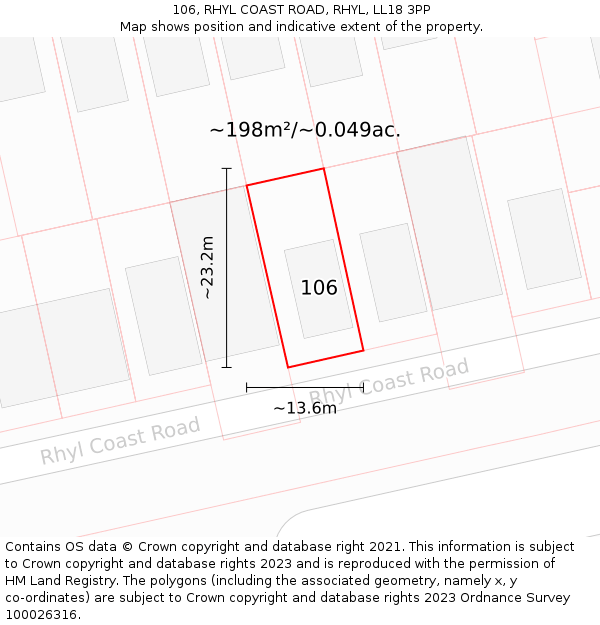 106, RHYL COAST ROAD, RHYL, LL18 3PP: Plot and title map