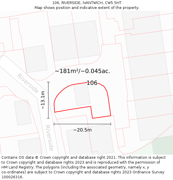 106, RIVERSIDE, NANTWICH, CW5 5HT: Plot and title map