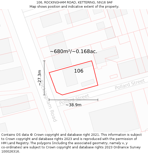106, ROCKINGHAM ROAD, KETTERING, NN16 9AF: Plot and title map