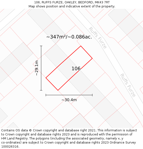 106, RUFFS FURZE, OAKLEY, BEDFORD, MK43 7RT: Plot and title map