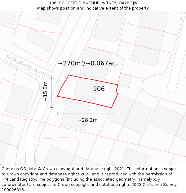 106, SCHOFIELD AVENUE, WITNEY, OX28 1JW: Plot and title map